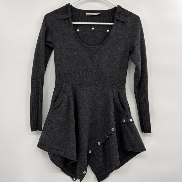 Karen Millen Womens Asymmetrical Wool Blend Top Sz 2 Gray Dark Academia Edgy - Picture 2 of 9